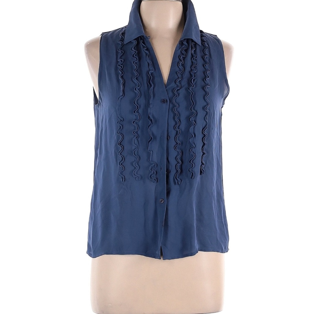 Women's Sleeveless Ruffle Top - Blue